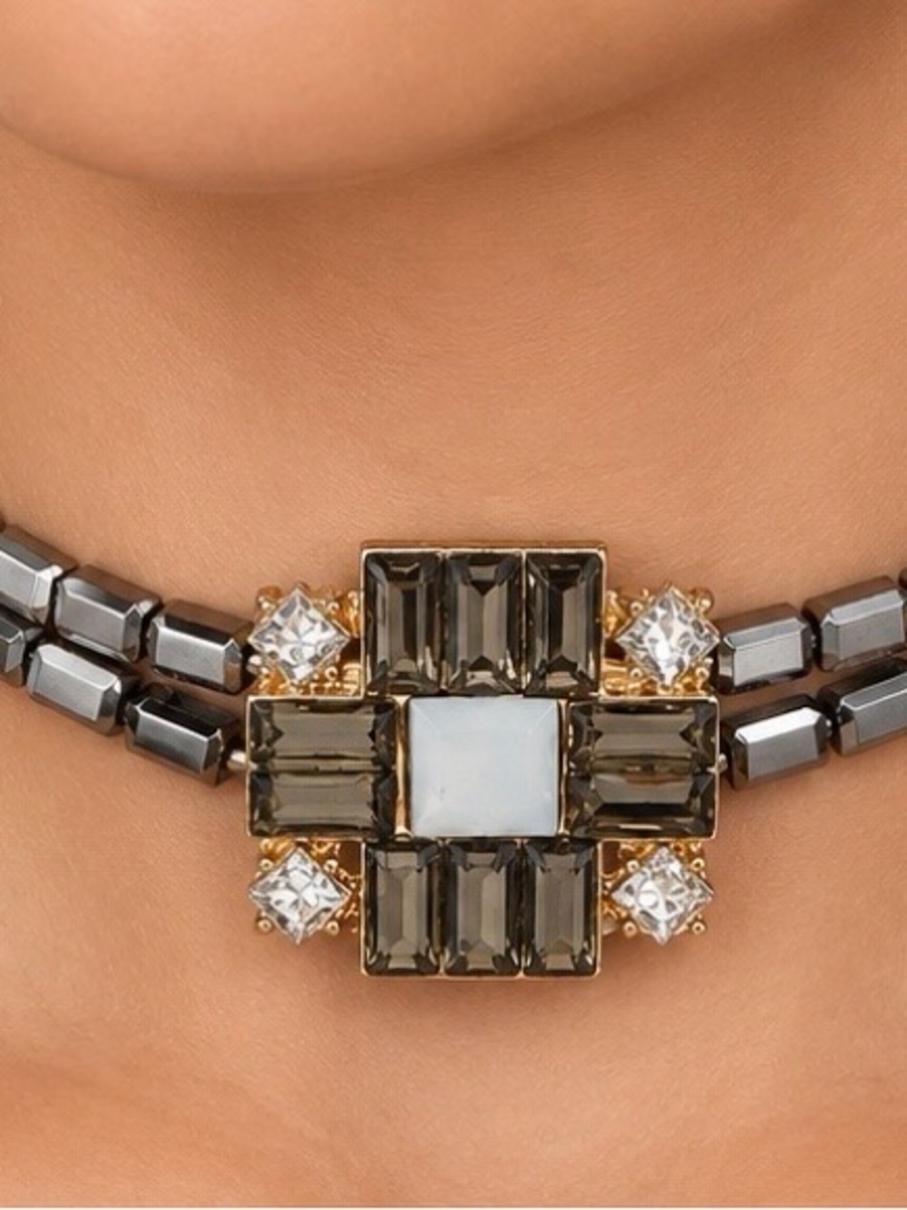 Silver Crystal Statement Choker Necklace